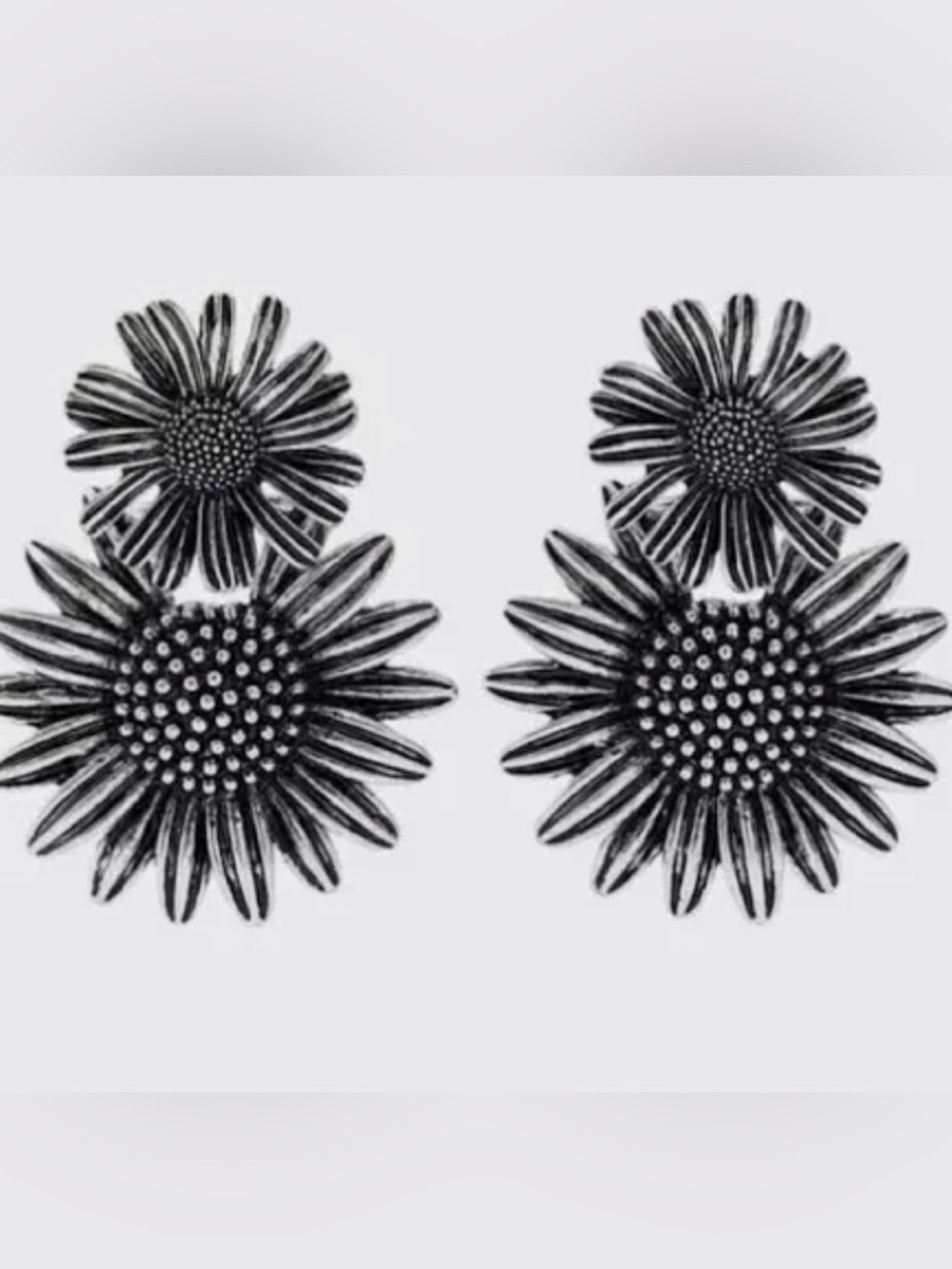 Zara Silver-Tone Double Flower Stud Earrings- Brand New With Box